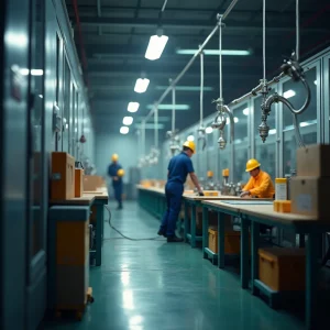 Operatore in reparto industriale vicino a un tubo pneumatico che si sgancia e frusta dopo il cedimento di un raccordo rapido